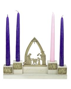 White Nativity Advent W/Candle